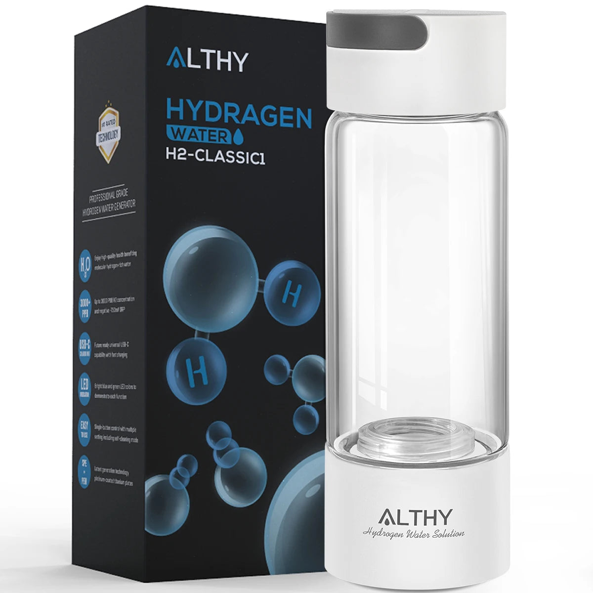 Hydrogen Generator Water Bottle - DuPont SPE & PEM Dual Chamber